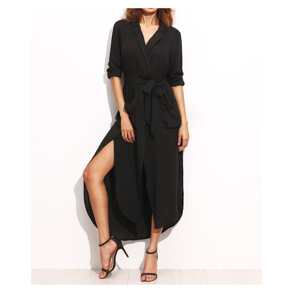 MBM Unlimited Dresses & Skirts - Black Button Down Maxi Shirt Dress Belted